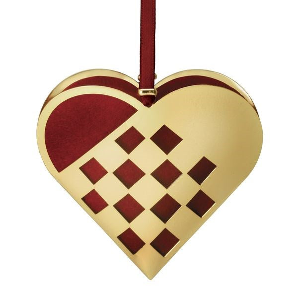 Flettet julehjerte ophæng 20 cm fra Nordahl Andersen i 18 karat forgyldt messing med rød filt