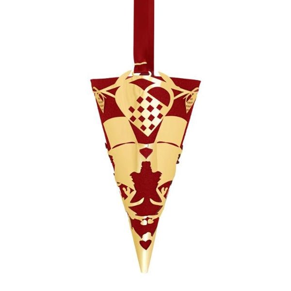 Jubilæums kræmmerhus i 18 kt forgyldt metal fra Nordahl Andersen med H.C. Andersens papirklip og rød filt, 20 cm.