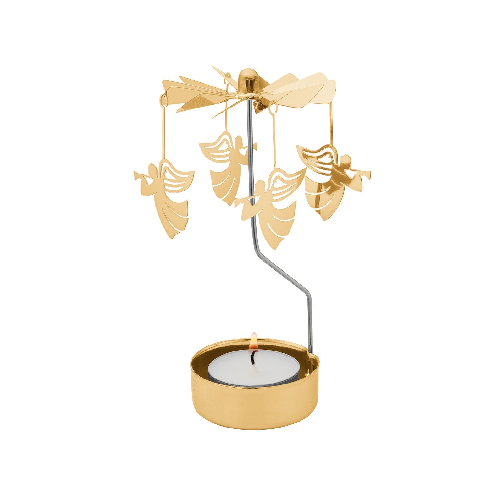 H. C. Andersen Home englespil i messing forgyldt med 18 karat guld med fire hængende engle, 14 cm.