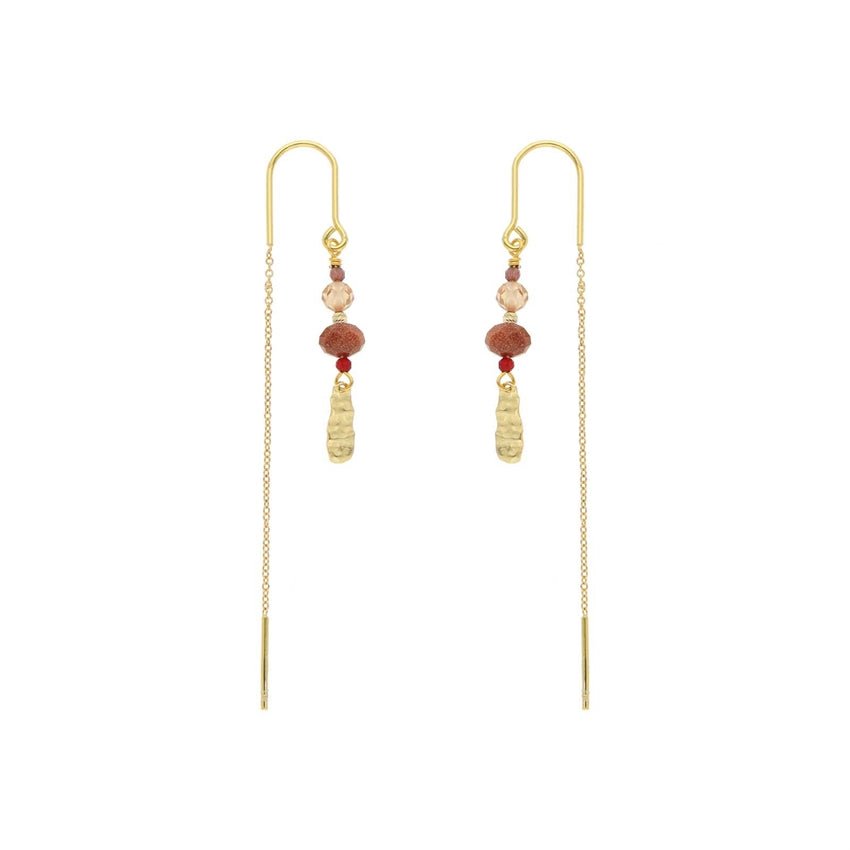 Alma øreringe i forgyldt sølv med brune sten 8 cm – Nuni Copenhagen