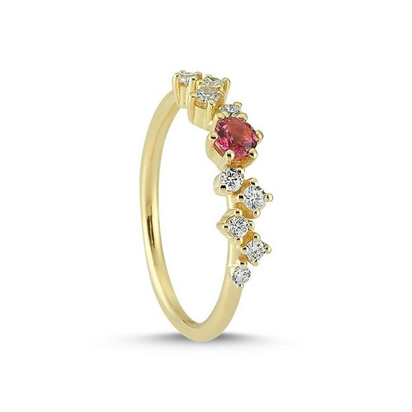 Nuran twinkle ring i 14 karat guld med pink turmalin og 0,16 ct diamanter