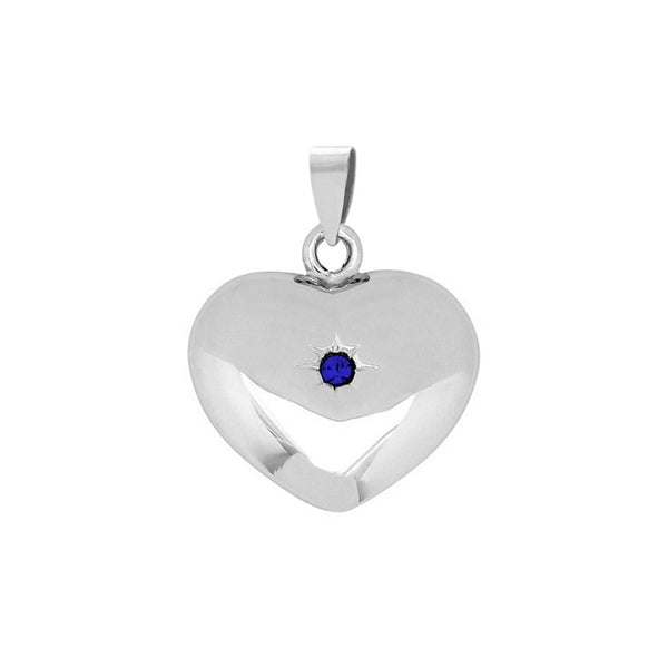 Siersbøl hjertevedhæng i rhodineret sølv med blå syntetisk safir 13,2x15 mm