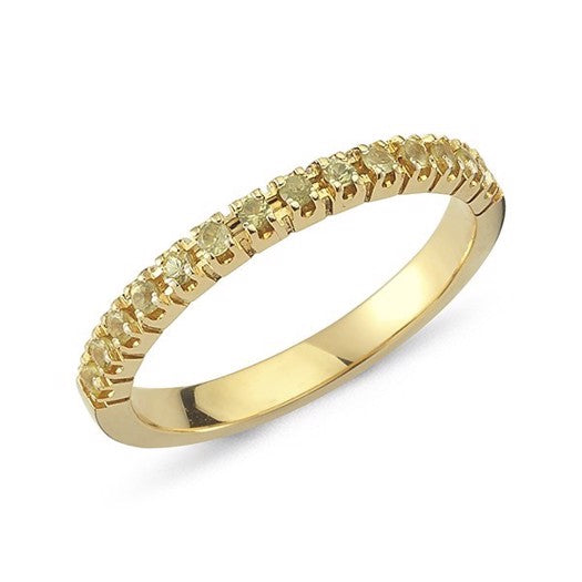 Perá ring fra Nuran i 14 karat guld med 14 gule citriner i slank form.