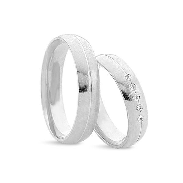 Unikke Nuran vielsesringe i 14 karat hvidguld med 0,05 ct diamanter