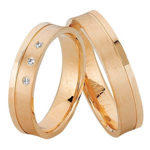 Unikke Nuran vielsesringe i 14 karat rosaguld med 3 x 0,01 ct diamanter