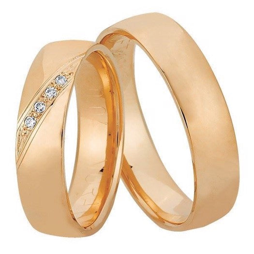 Flotte Nuran vielsesringe i 14 kt rosaguld med 4 x 0,01 ct diamanter
