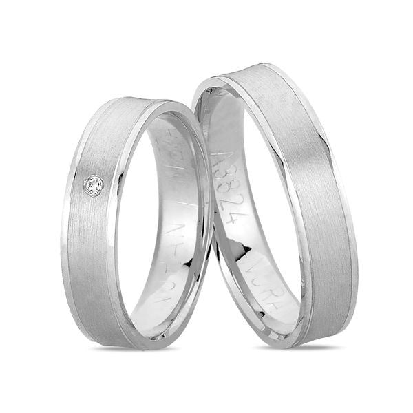 Særlige Nuran vielsesringe i 14 karat hvidguld med 0,01 ct diamant