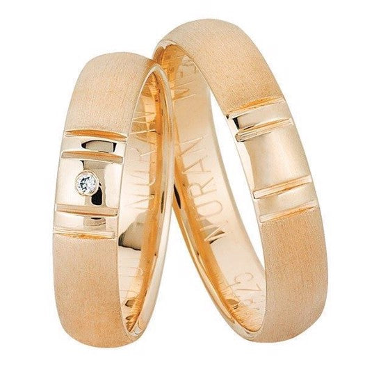 Smukke Nuran vielsesringe i 14 karat guld med 0,01 ct diamant