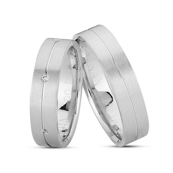 Unikke Nuran vielsesringe i 14 kt hvidguld med 0,06 ct diamanter