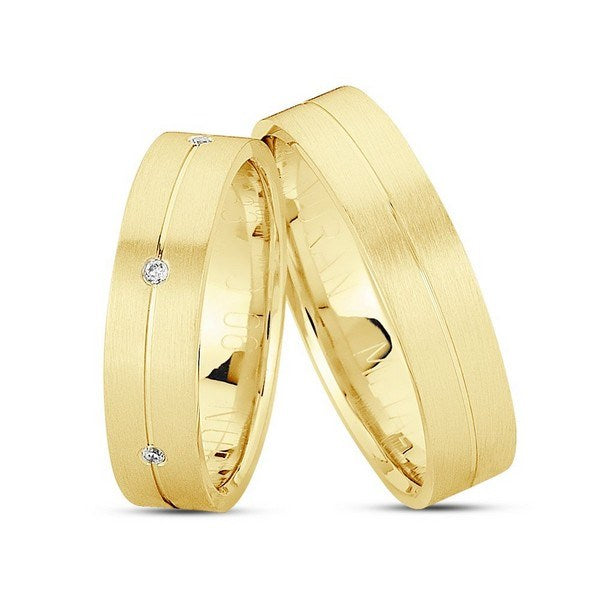 Nuran vielsesringe i 8 eller 14 karat guld med 6 x 0,01 ct diamanter