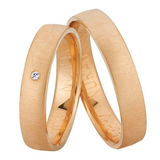 Stilfulde Nuran vielsesringe i 14 karat guld med 1 diamant 0,01 ct