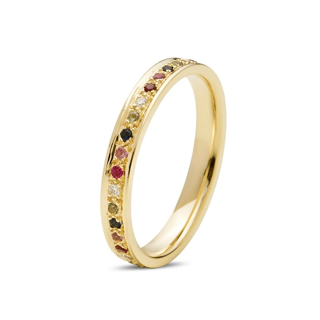 Tidløs Nuran alliancering i 14 karat guld med multifarvede ædelstene