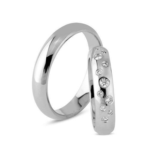 Eksklusive Nuran vielsesringe i 14 karat hvidguld med 0,15 ct diamanter