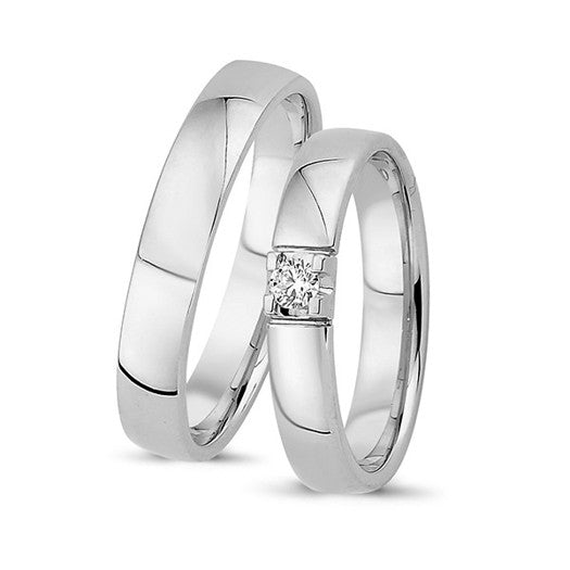 Smukke Nuran vielsesringe i 14 karat hvidguld med 0,09 ct diamant – klassiske vielsesringe.