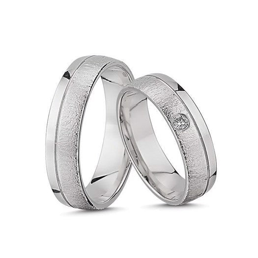 Tidløse Nuran vielsesringe i 14 kt hvidguld med 0,07 ct diamant