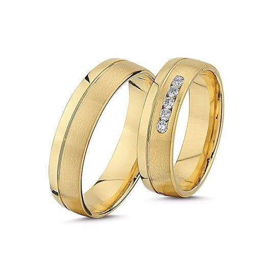 Unikke Nuran vielsesringe i 14 karat guld med 0,125 ct diamanter