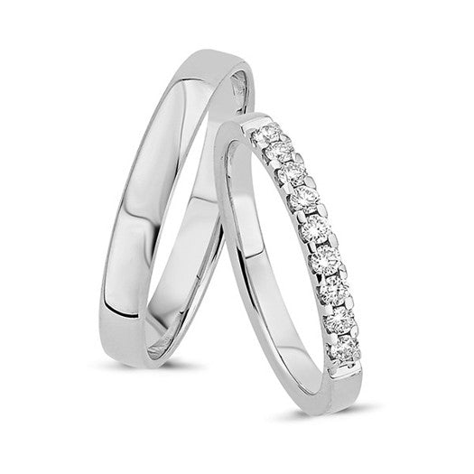 Eksklusive Nuran vielsesringe i 14 kt hvidguld med 9 x 0,03 ct diamanter – klassisk design.