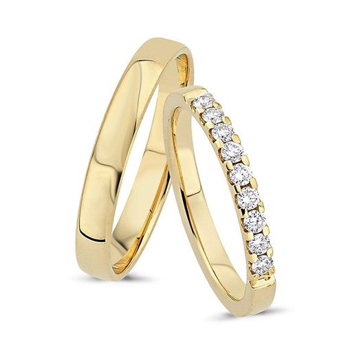 Klassiske Nuran vielsesringe i 14 karat guld med 9 x 0,03 ct diamanter