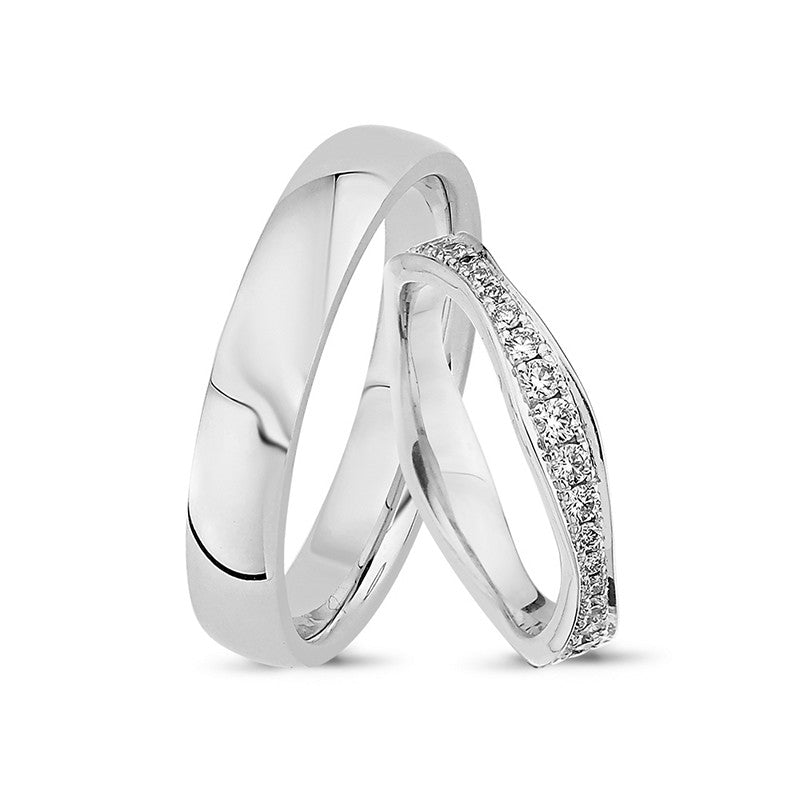 Unikke Nuran vielsesringe i 14 karat hvidguld med 0,88 ct diamanter
