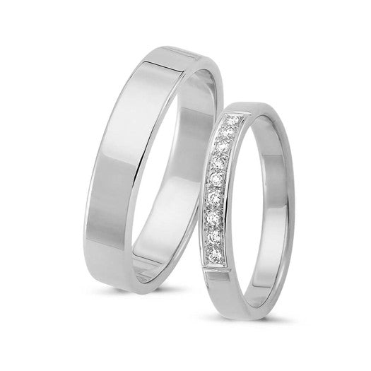 Eksklusive Nuran vielsesringe i 14 kt hvidguld med 9 diamanter på 0,09 ct