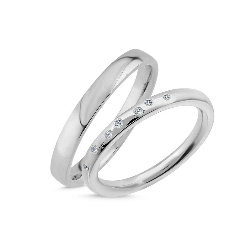 Smukke Nuran vielsesringe i 14 karat hvidguld med 0,07 ct diamanter