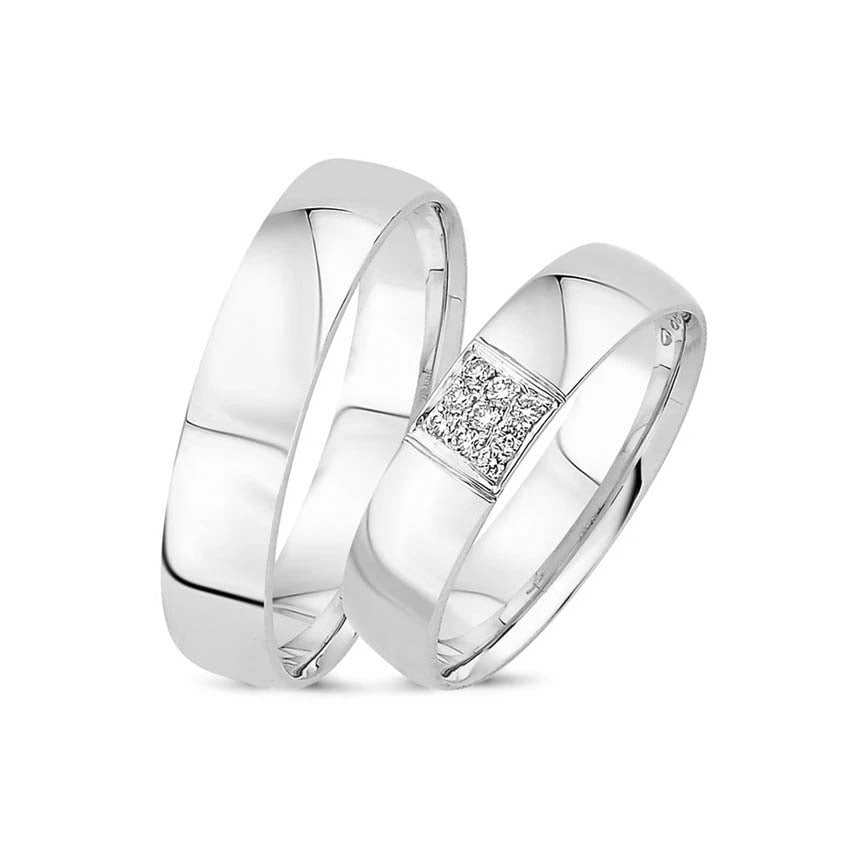 Smukke Smykkecenter vielsesringe i 14 kt hvidguld med 0,09 ct diamanter