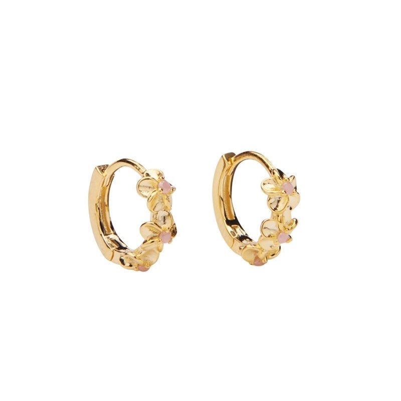 Aster hoops i 24 karat forgyldt sølv med lyserøde nanokrystaller fra Pico Copenhagen.