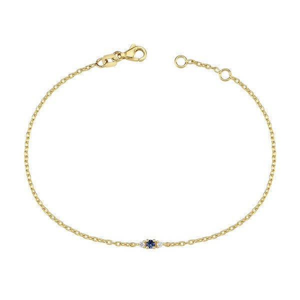 Petit armbånd i 14 kt guld med rund blå safir og 0,04 ct diamanter fra Nuran.