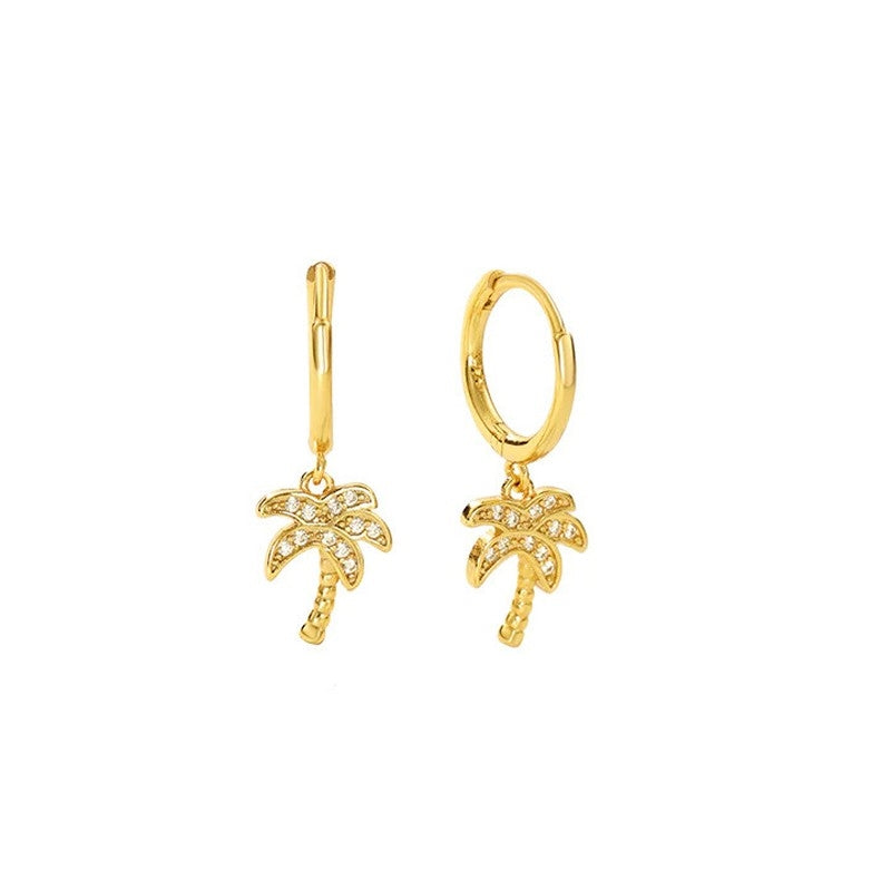 Puk creoler i forgyldt sølv med palmetræ og zirkonia fra ByBirch