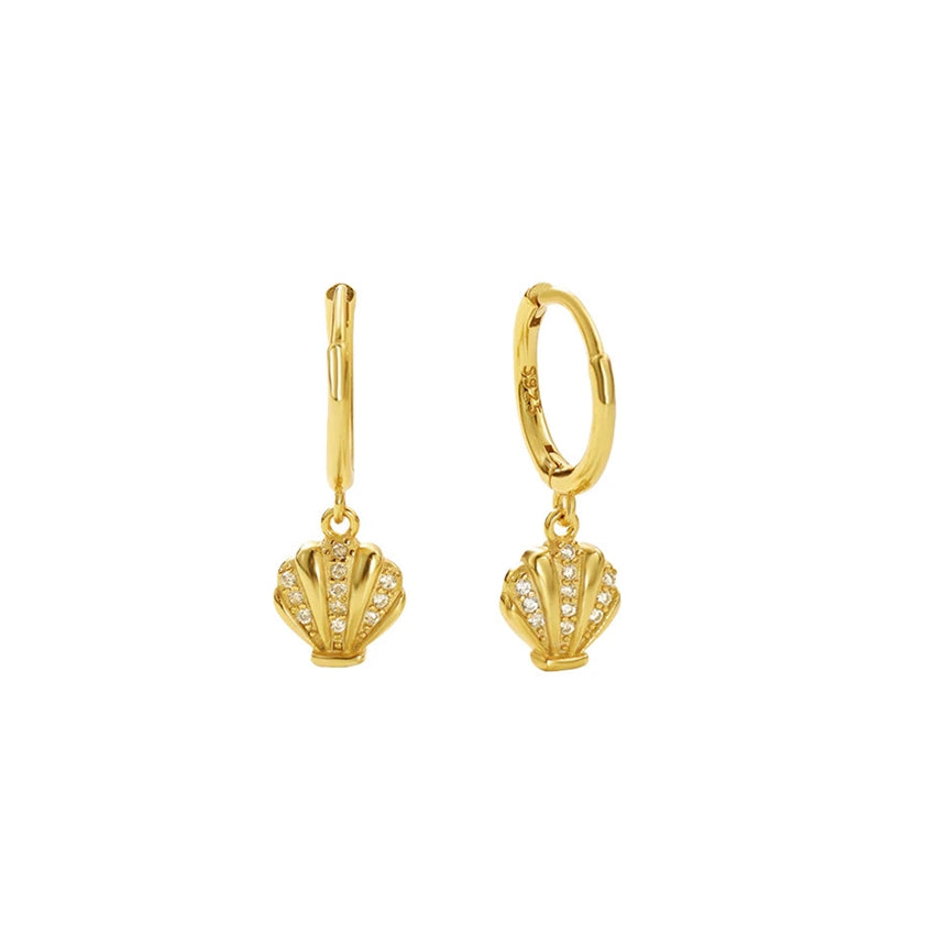 ByBirch Shell øreringe i forgyldt sølv med zirkonia, 20 mm