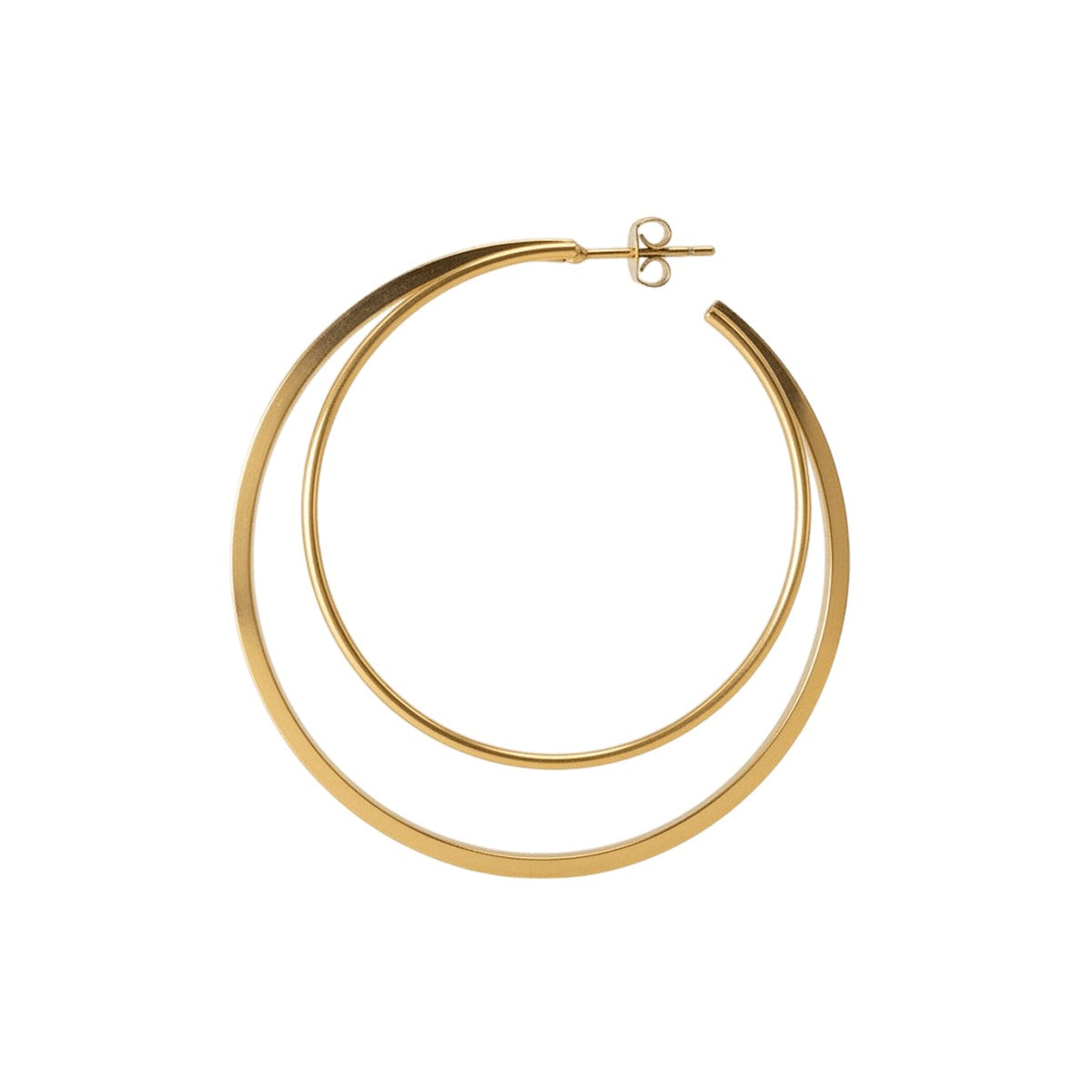 Jane Kønig Big Double Olympia hoop i 18 karat forgyldt rustfrit stål med dobbelt ringe på 40 og 52 mm.