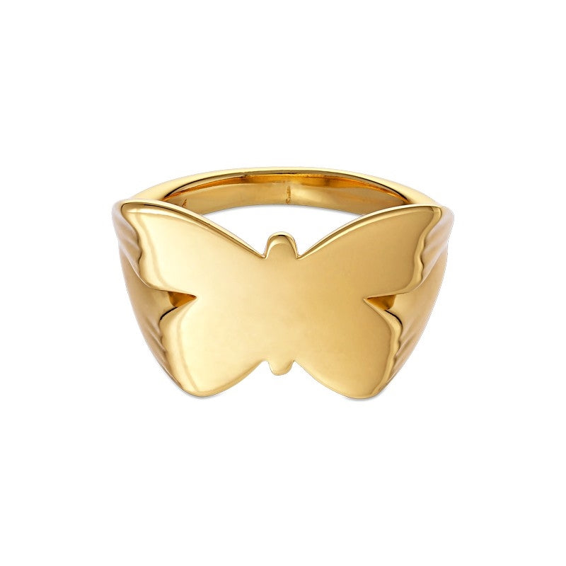 Jane Kønig Butterfly Signet ring i forgyldt sølv med sommerfugl, set fra siden