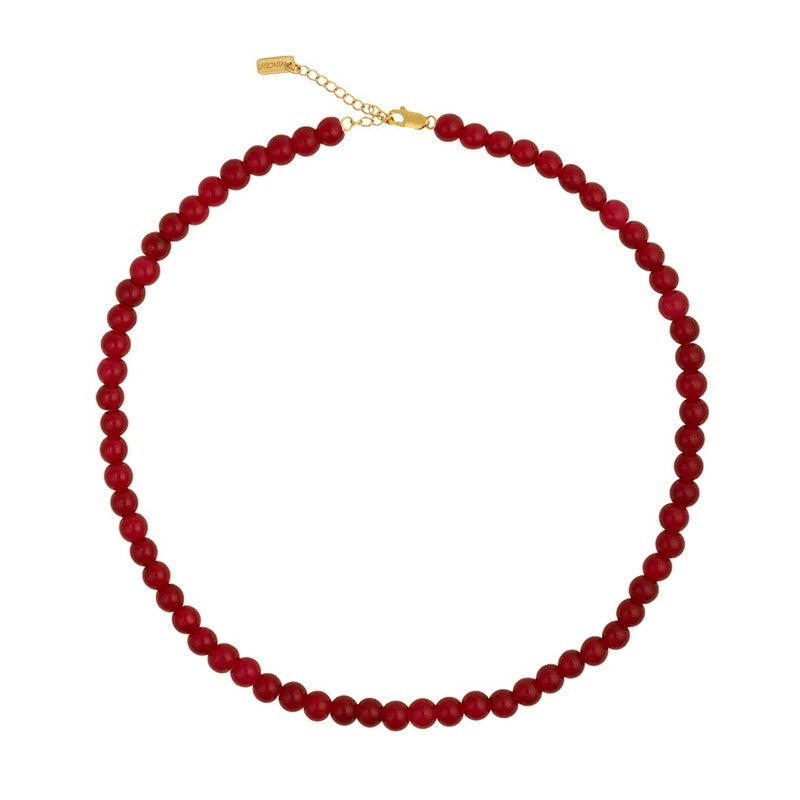 Berry halskæde i forgyldt sølv fra House of Vincent med runde bær-røde krystalperler, small 37–42 cm.