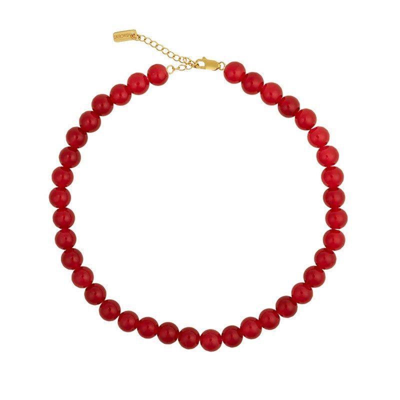 Candy Coral Berry halskæde i forgyldt sølv med røde krystalperler 37–42 cm fra House of Vincent.
