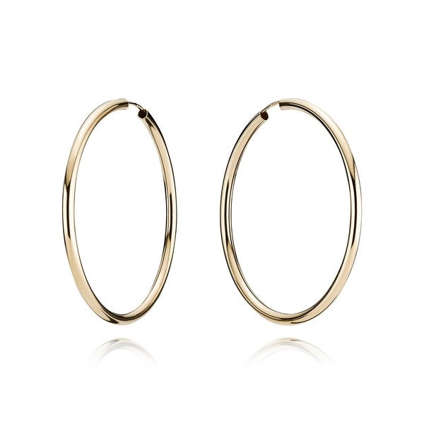 BNH creoler i 8 eller 14 karat guld med 44 mm diameter og vridlås – klassiske hoops.