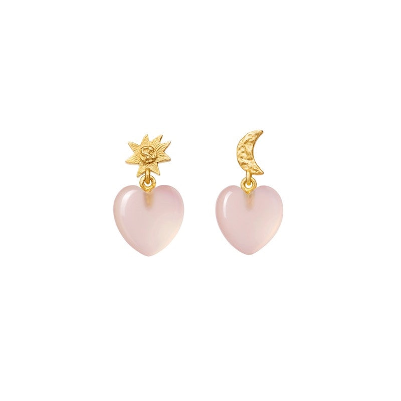 Care øreringe i forgyldt sølv med pink kalcedon fra Maanesten