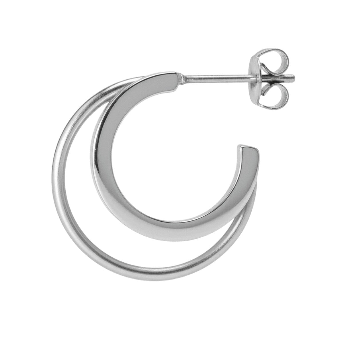 Jane Kønig Double Olympia Hoop ørering i rustfrit stål med semi-blank finish i to sammenflettede ringe.