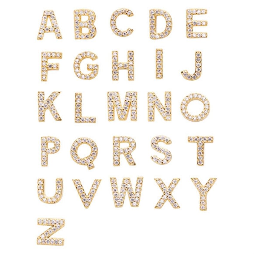 Pico alfabet ørestikker i 24 karat forgyldt sølv med klare nanokrystaller fra Pico Copenhagen.