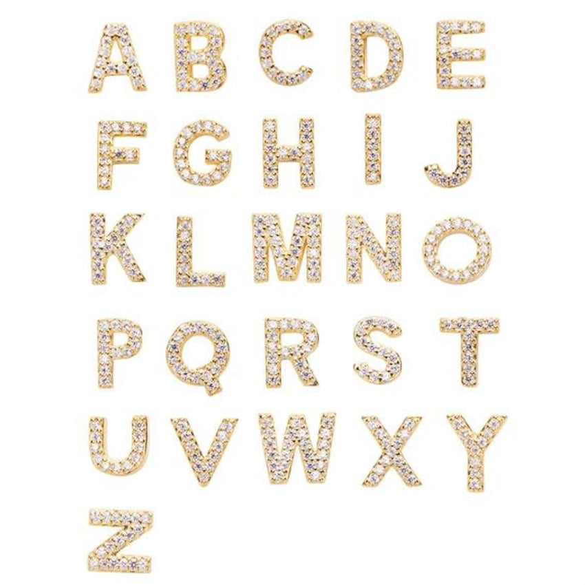 Pico alfabetvedhæng med krystaller i 24 karat forgyldt sølv eller messing