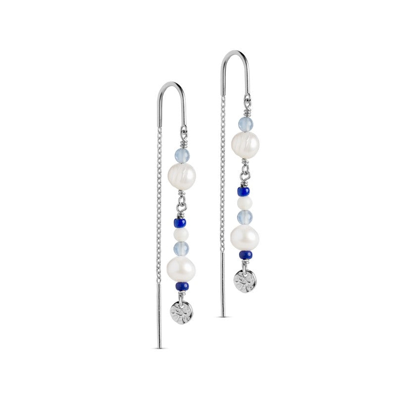 Sofia øreringe i sølv med blå og hvide perler fra Enamel Copenhagen