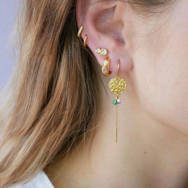 Forgyldte sølv hoops 10 mm med blå sten – Enamel Copenhagen