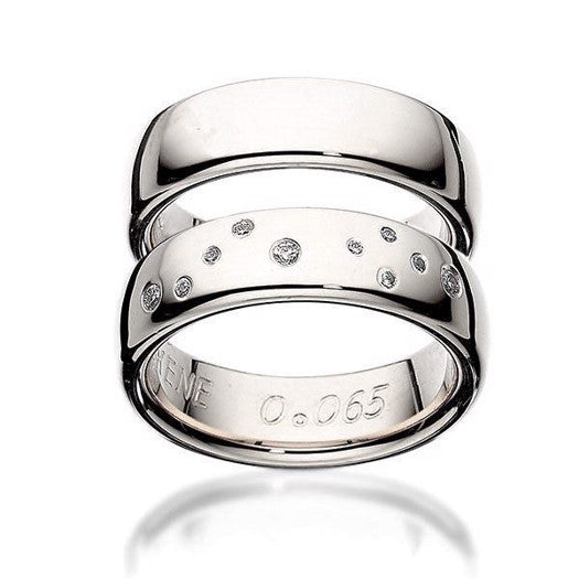 Eksklusive Scrouples vielsesringe i 14 kt hvidguld, blank, 6 mm, med 0,065 ct diamanter og Fiskens stjernebillede.