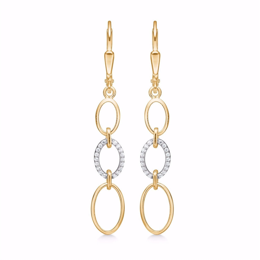 Cirkelformede ørehængere i 8 kt guld med zirkonia, 42 mm – Smykkecenter