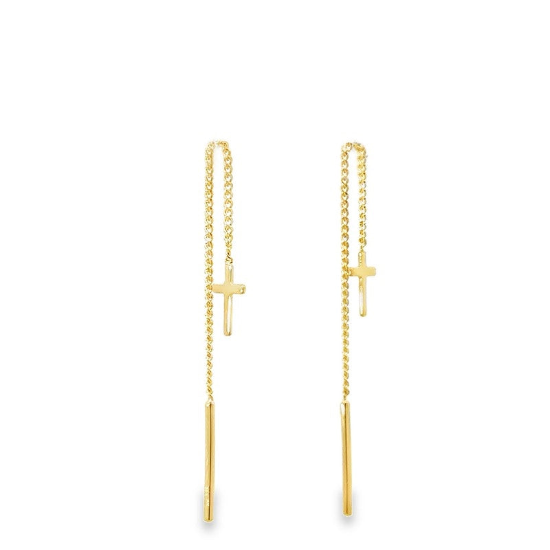 8 kt guld kædeøreringe med korsvedhæng fra Guldcenter i elegant, minimalistisk design.