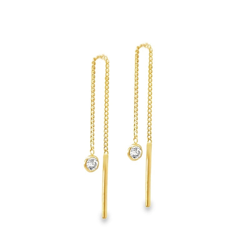 Guldcenter kædeøreringe i 8 karat guld med klar zirkonia – elegante ørehængere med kædedesign.