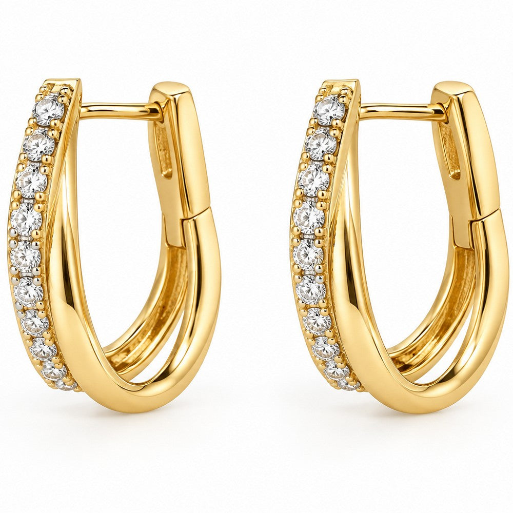 Ovale dobbelte creoler i 8 kt guld med klare zirkonia 18 mm fra Guldcenter.
