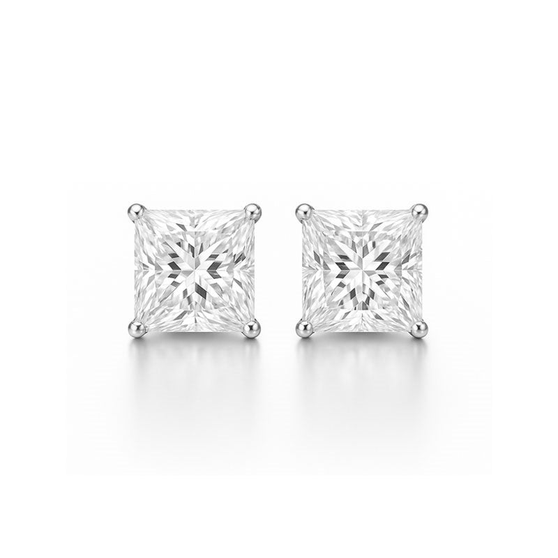 Øreringe i rhodineret sølv med firkantede zirkonia 3, 4 eller 5 mm fra Guldcenter – klassiske studs med moderne design.