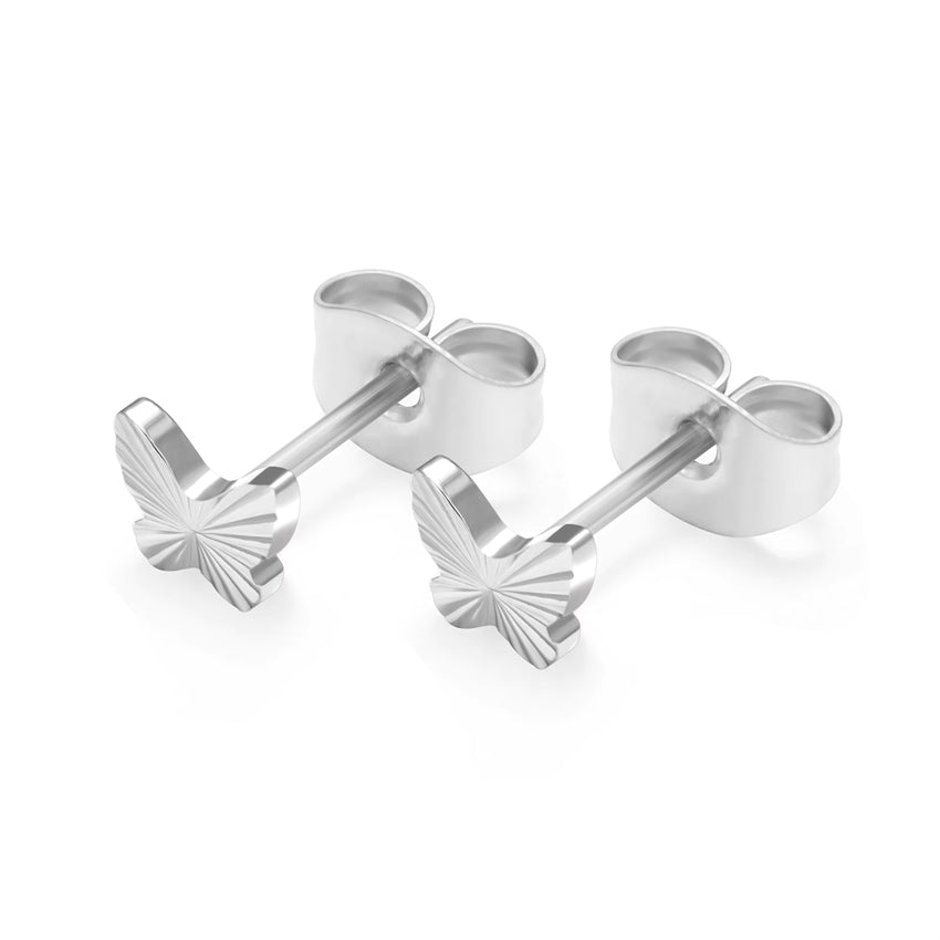 Sommerfugle øreringe i 100 % titanium fra Guldcenter med facetslebne sommerfugle.