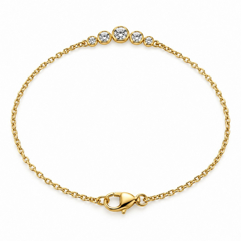 Armbånd i 14 karat guld med fem diamanter 0,07 ct 19 cm fra Guldcenter – ankerkæde i guld med runde diamanter i lukket fatning.