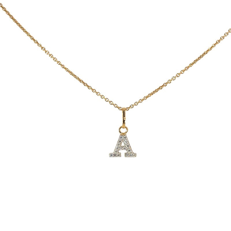 Bogstav A vedhæng i 8 kt guld med zirkonia – Smykkecenter